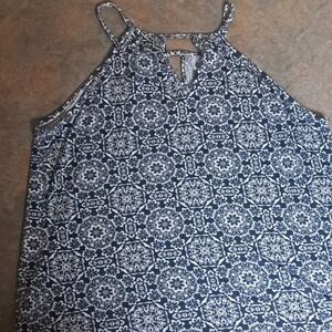 Papermoon Blue and White Graphic Cut Out Tank Top